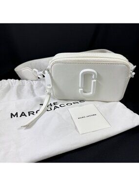 Marc Jacobs Snapshot Bag White Leather Shoulder Purse Webbing Strap & Dust Bag